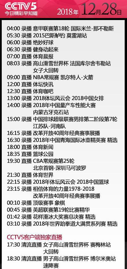北京电视台nba 央视今日节目单