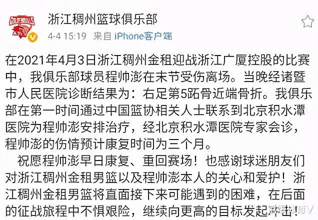 官宣！中国男篮新星重伤赛季报销 CBA黑马运气太差了(4)