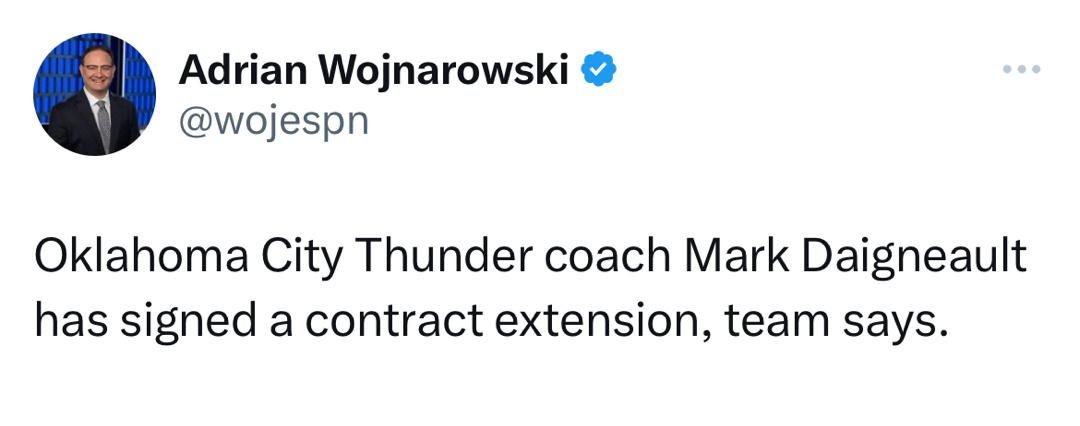 俄克拉荷马城雷霆队主教练马克·戴格诺特已经签署了续约合同。 ​​​(1)