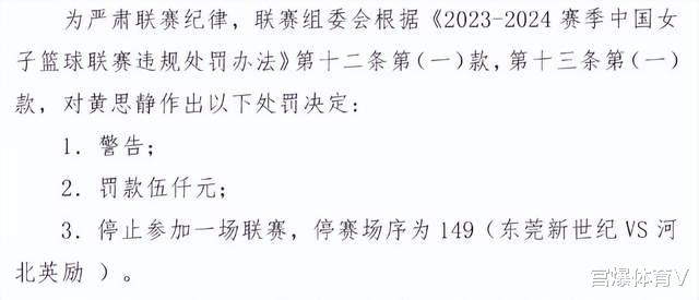 中国篮协正式官宣！女篮名将被重罚，禁赛1场罚款5000(4)