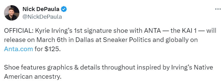 官方：安踏欧文一代球鞋将于3月7日全球发售 定价125美元(3)
