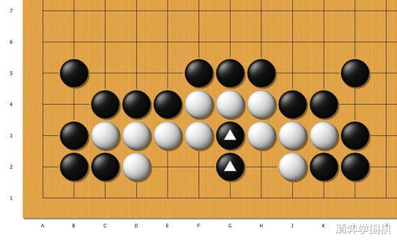 黑先，利用好被切断的两颗黑子，可以反杀白棋(1)