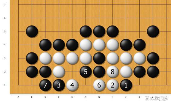 黑先，利用好被切断的两颗黑子，可以反杀白棋(6)
