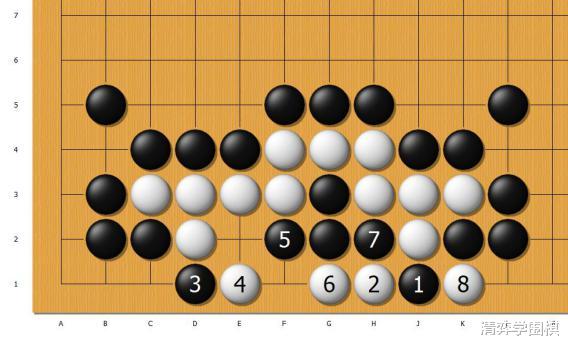 黑先，利用好被切断的两颗黑子，可以反杀白棋(8)