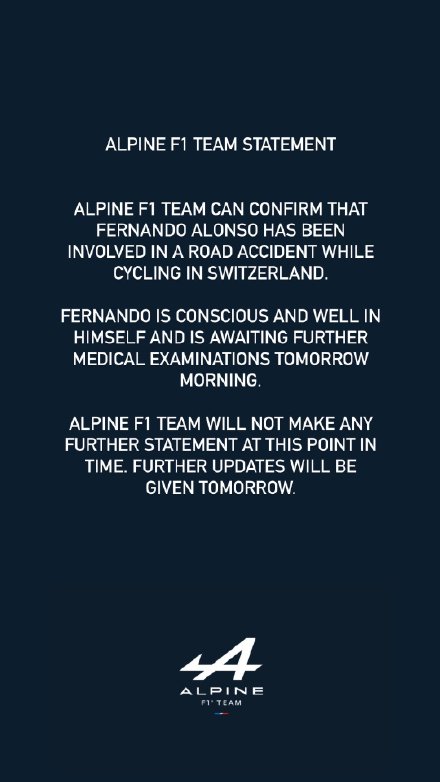 阿隆索遭遇车祸, 能否出战新赛季F1成疑