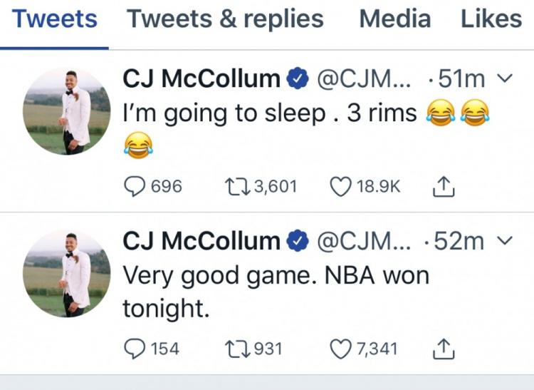 CJ: 今晚是NBA赢了 我去睡觉了 三个篮筐(1)
