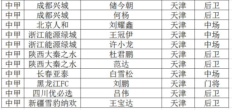 重庆中超中甲球员 盘点各省中超、中甲球员(11)