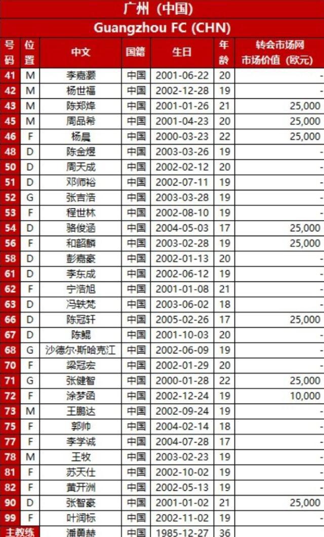 中超三强亚冠名单：均为年轻球员 刘军帅方昊在列(2)