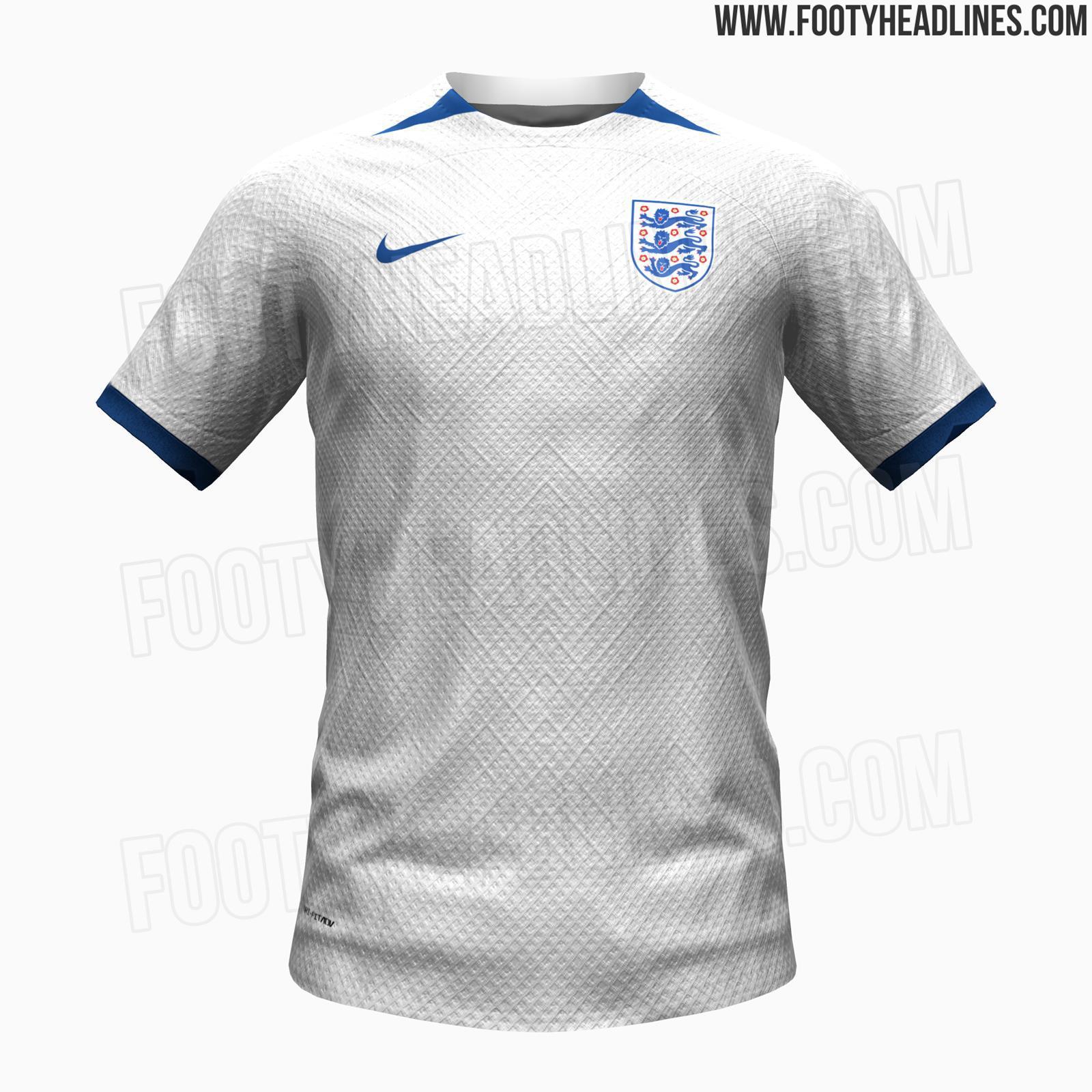 英格兰女足今夏世界杯主场球衣曝光，主白色搭配蓝色细节设计，简约风格。#三狮军团#(1)