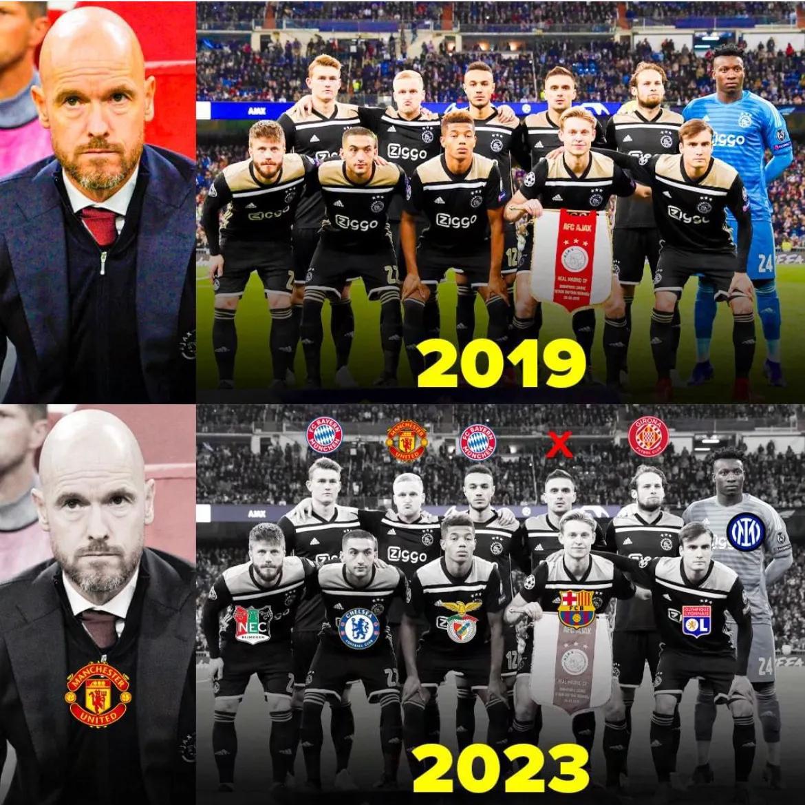随着队长塔迪奇的离队，2019年晋级欧冠半决赛的那支阿贾克斯，包括主教练滕哈赫及(1)