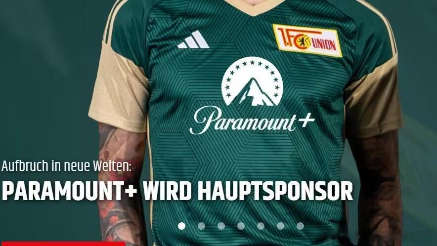 # 天下足球##德甲# 德甲柏林联合官方宣布，派拉蒙+成为新赛季球衣的胸前广告赞