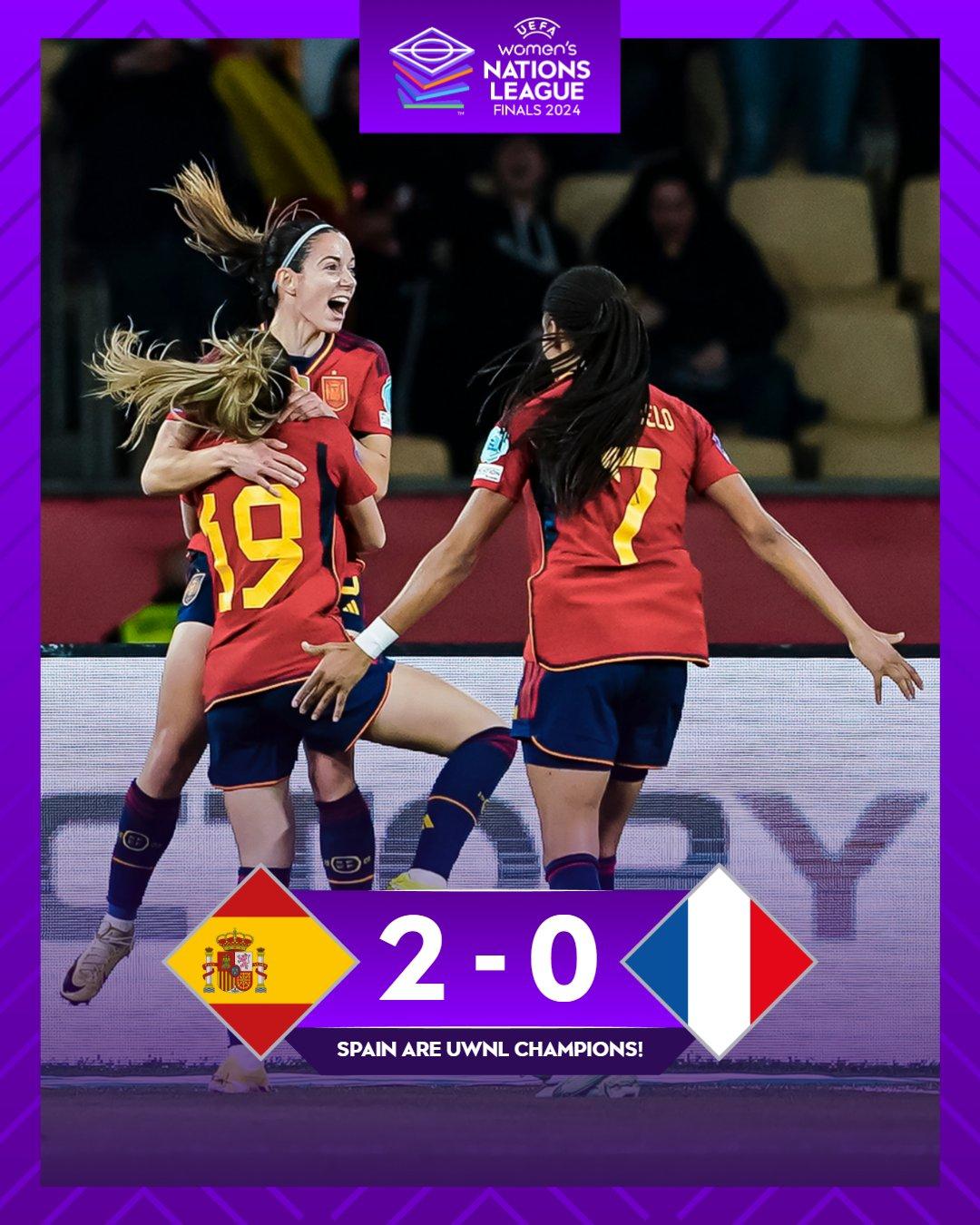 西班牙女足2-0击败荷兰女足，夺得第一届女足欧国联冠军(1)